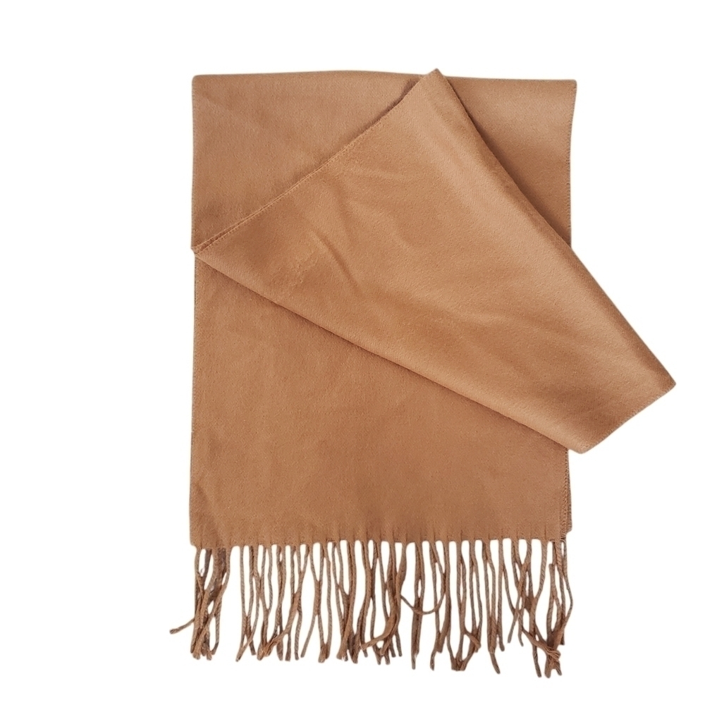 Fraas Cashmink Acrylic Camel Tan Brown Muffler Scarf Fringed Unisex